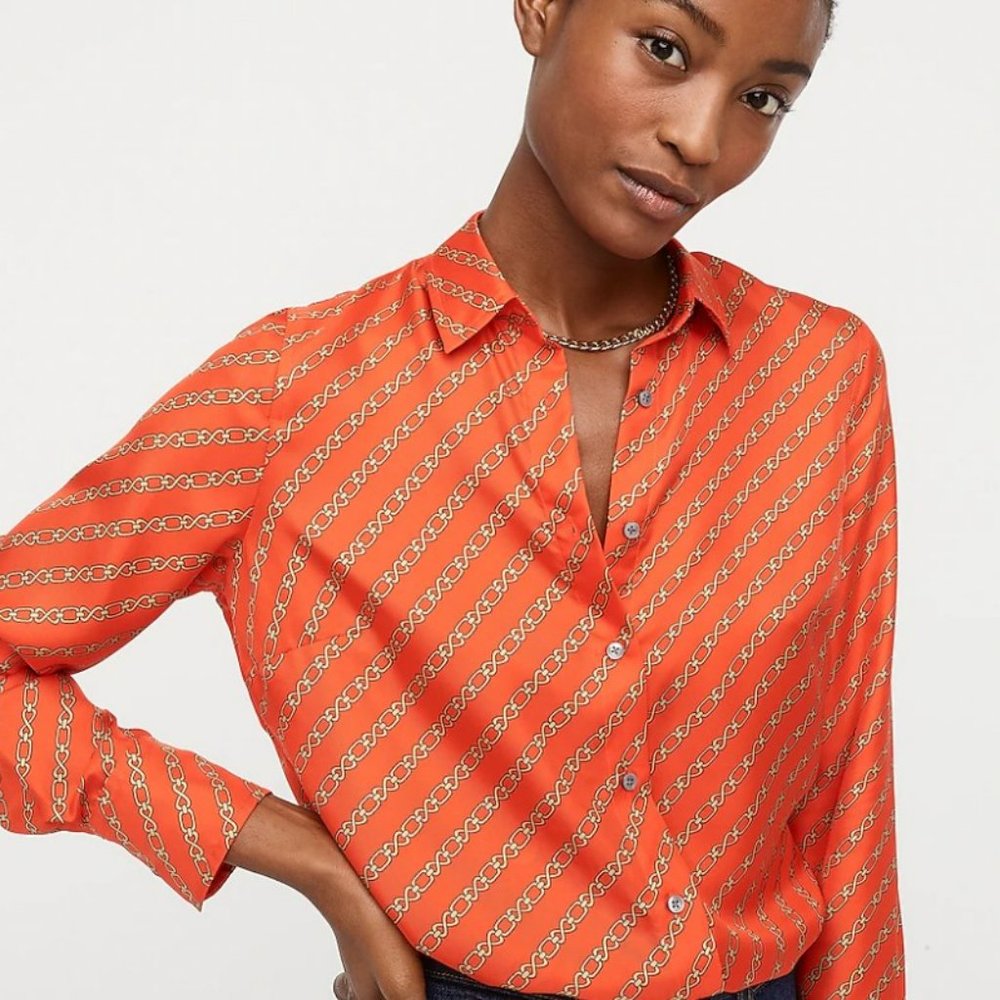 NWT J.Crew Collection Silk Twill Shirt Chain Print